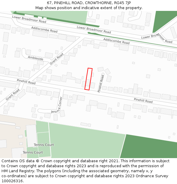 67, PINEHILL ROAD, CROWTHORNE, RG45 7JP: Location map and indicative extent of plot
