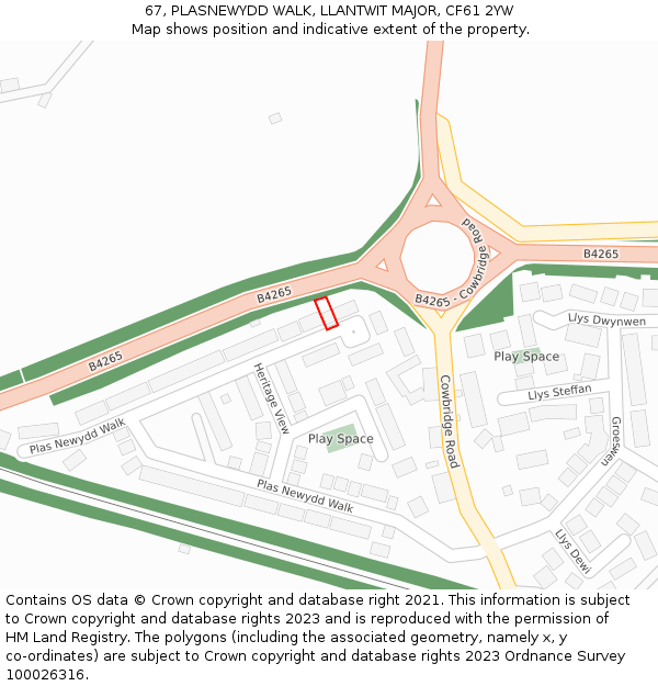 67, PLASNEWYDD WALK, LLANTWIT MAJOR, CF61 2YW: Location map and indicative extent of plot