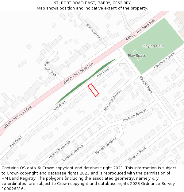67, PORT ROAD EAST, BARRY, CF62 9PY: Location map and indicative extent of plot