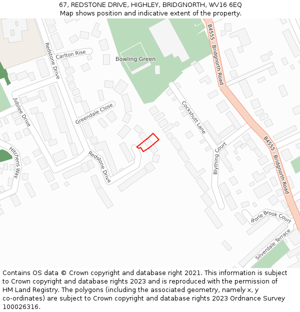 67, REDSTONE DRIVE, HIGHLEY, BRIDGNORTH, WV16 6EQ: Location map and indicative extent of plot