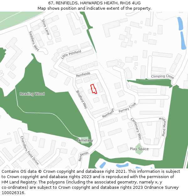 67, RENFIELDS, HAYWARDS HEATH, RH16 4UG: Location map and indicative extent of plot