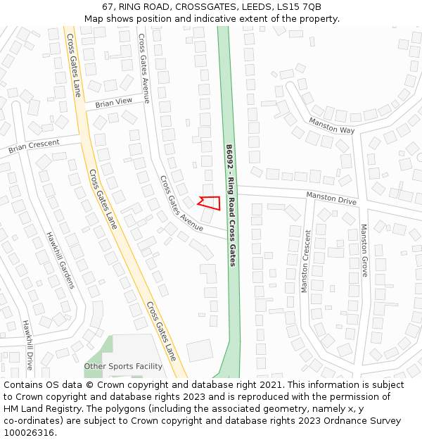 67, RING ROAD, CROSSGATES, LEEDS, LS15 7QB: Location map and indicative extent of plot