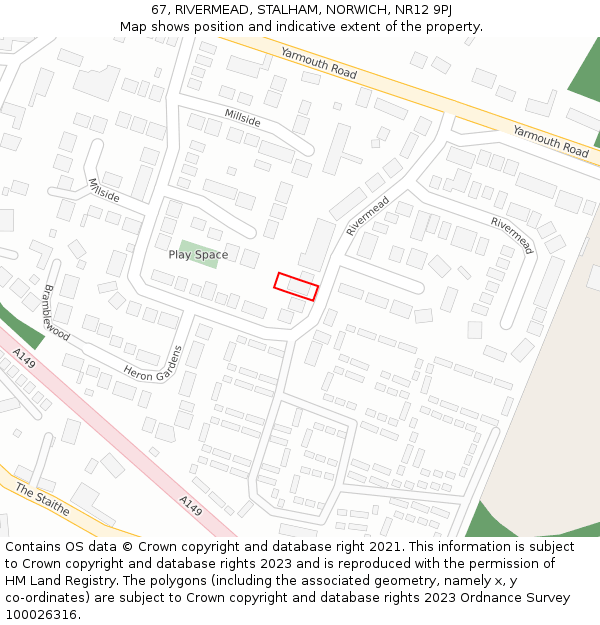 67, RIVERMEAD, STALHAM, NORWICH, NR12 9PJ: Location map and indicative extent of plot