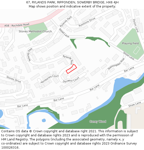 67, RYLANDS PARK, RIPPONDEN, SOWERBY BRIDGE, HX6 4JH: Location map and indicative extent of plot