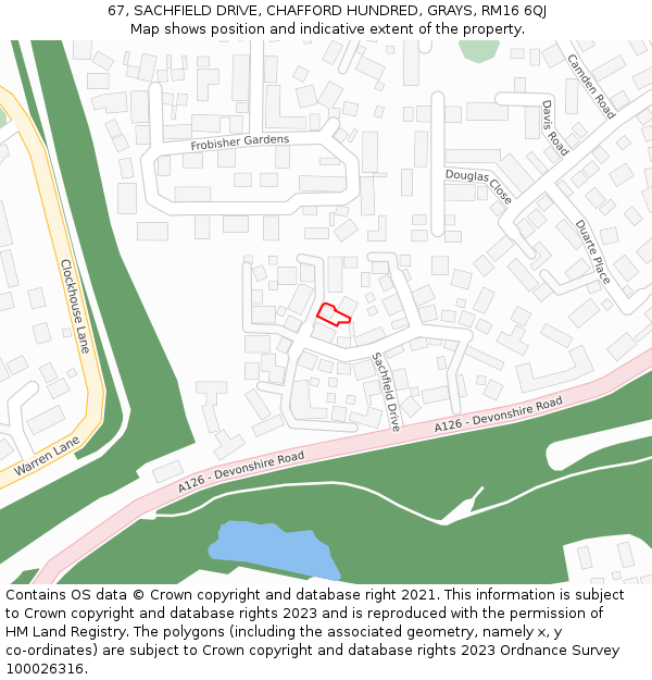 67, SACHFIELD DRIVE, CHAFFORD HUNDRED, GRAYS, RM16 6QJ: Location map and indicative extent of plot