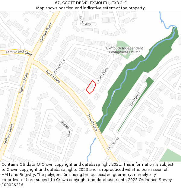 67, SCOTT DRIVE, EXMOUTH, EX8 3LF: Location map and indicative extent of plot