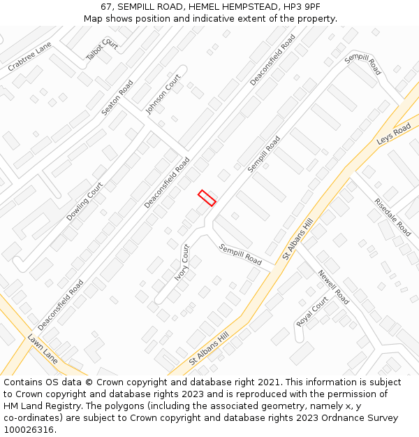 67, SEMPILL ROAD, HEMEL HEMPSTEAD, HP3 9PF: Location map and indicative extent of plot