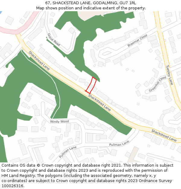 67, SHACKSTEAD LANE, GODALMING, GU7 1RL: Location map and indicative extent of plot
