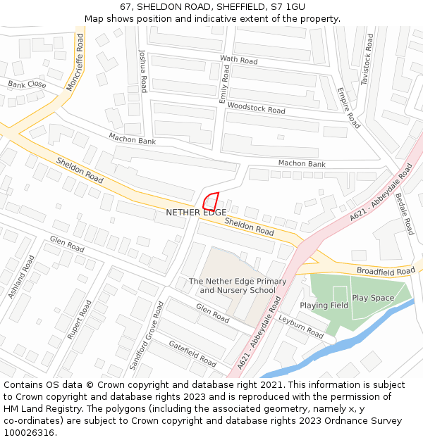 67, SHELDON ROAD, SHEFFIELD, S7 1GU: Location map and indicative extent of plot