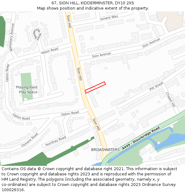 67, SION HILL, KIDDERMINSTER, DY10 2XS: Location map and indicative extent of plot