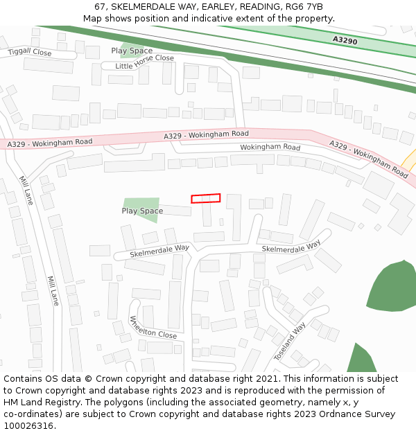67, SKELMERDALE WAY, EARLEY, READING, RG6 7YB: Location map and indicative extent of plot