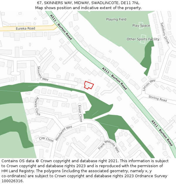 67, SKINNERS WAY, MIDWAY, SWADLINCOTE, DE11 7NL: Location map and indicative extent of plot