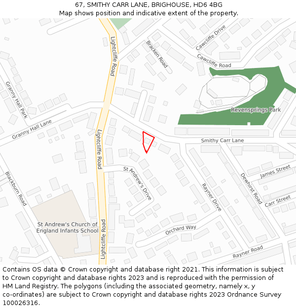 67, SMITHY CARR LANE, BRIGHOUSE, HD6 4BG: Location map and indicative extent of plot