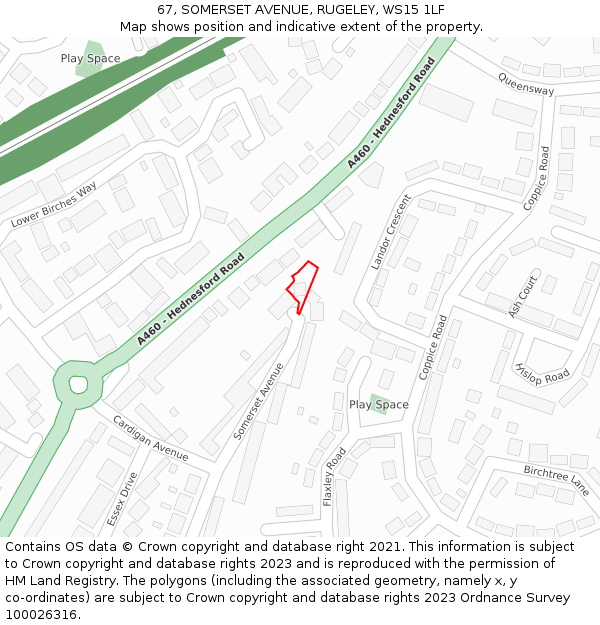 67, SOMERSET AVENUE, RUGELEY, WS15 1LF: Location map and indicative extent of plot
