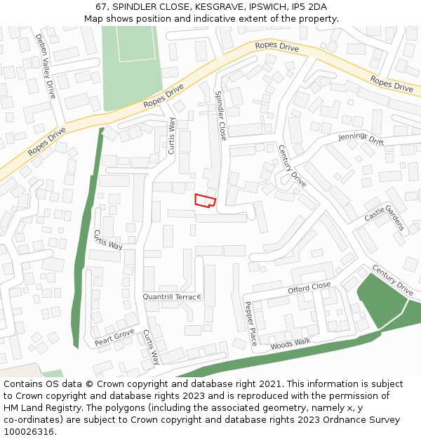 67, SPINDLER CLOSE, KESGRAVE, IPSWICH, IP5 2DA: Location map and indicative extent of plot
