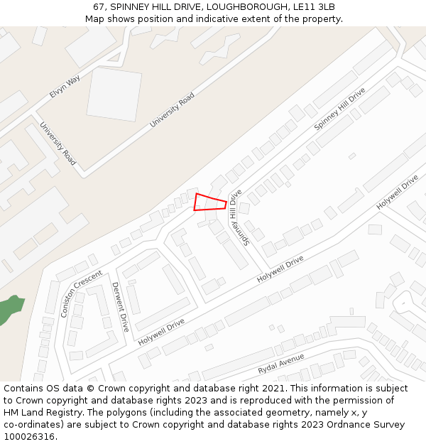 67, SPINNEY HILL DRIVE, LOUGHBOROUGH, LE11 3LB: Location map and indicative extent of plot
