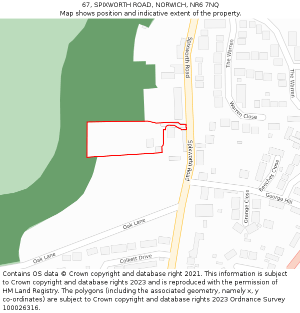 67, SPIXWORTH ROAD, NORWICH, NR6 7NQ: Location map and indicative extent of plot