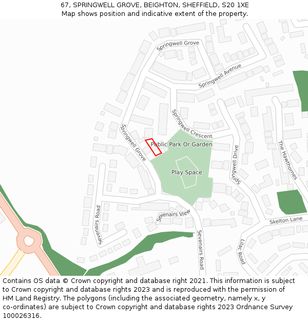 67, SPRINGWELL GROVE, BEIGHTON, SHEFFIELD, S20 1XE: Location map and indicative extent of plot