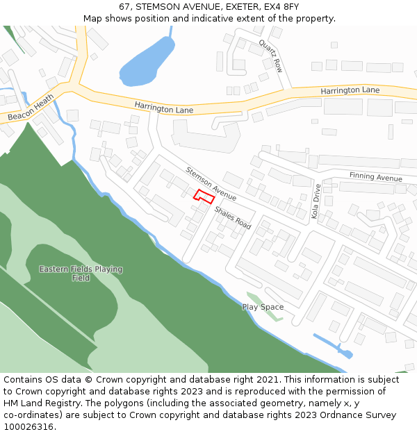 67, STEMSON AVENUE, EXETER, EX4 8FY: Location map and indicative extent of plot