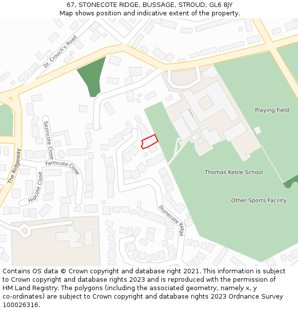 67, STONECOTE RIDGE, BUSSAGE, STROUD, GL6 8JY: Location map and indicative extent of plot