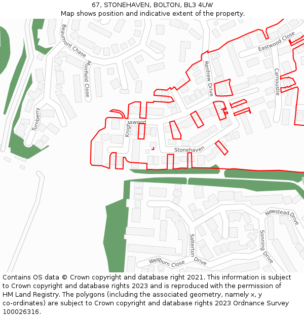 67, STONEHAVEN, BOLTON, BL3 4UW: Location map and indicative extent of plot