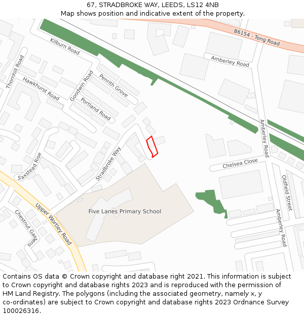 67, STRADBROKE WAY, LEEDS, LS12 4NB: Location map and indicative extent of plot