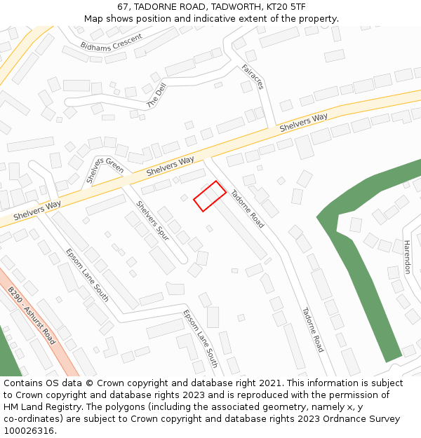67, TADORNE ROAD, TADWORTH, KT20 5TF: Location map and indicative extent of plot