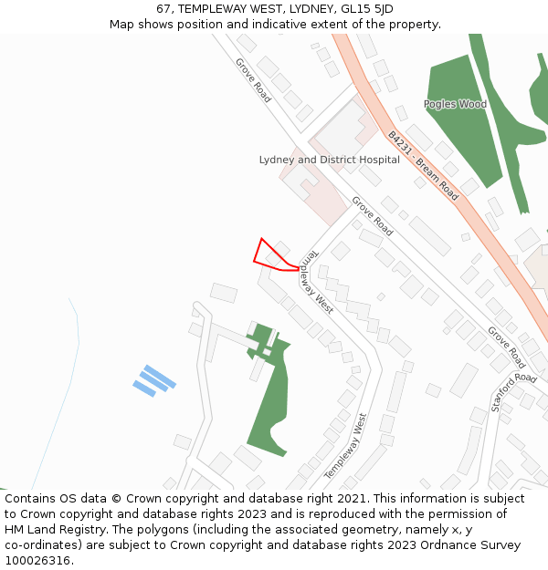 67, TEMPLEWAY WEST, LYDNEY, GL15 5JD: Location map and indicative extent of plot
