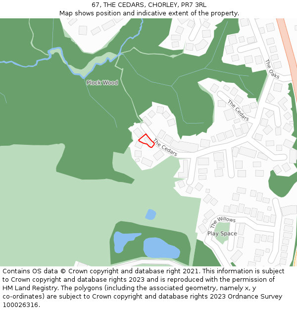 67, THE CEDARS, CHORLEY, PR7 3RL: Location map and indicative extent of plot