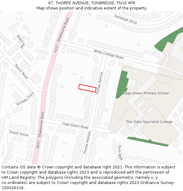 67, THORPE AVENUE, TONBRIDGE, TN10 4PR: Location map and indicative extent of plot