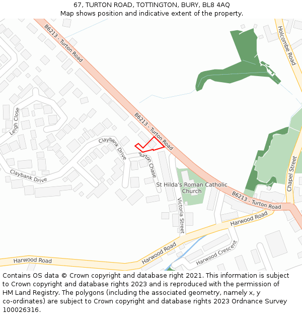 67, TURTON ROAD, TOTTINGTON, BURY, BL8 4AQ: Location map and indicative extent of plot