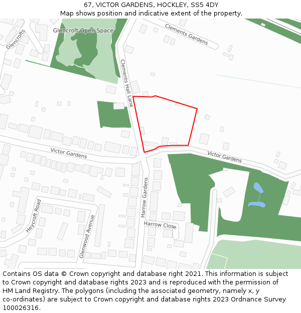 67, VICTOR GARDENS, HOCKLEY, SS5 4DY: Location map and indicative extent of plot