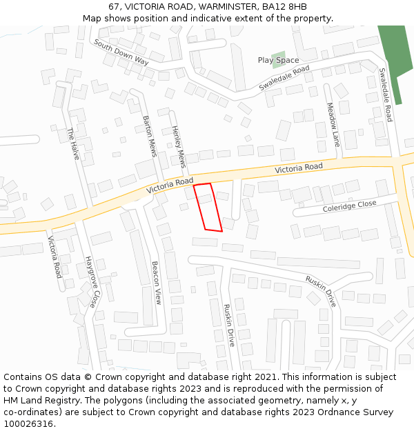 67, VICTORIA ROAD, WARMINSTER, BA12 8HB: Location map and indicative extent of plot