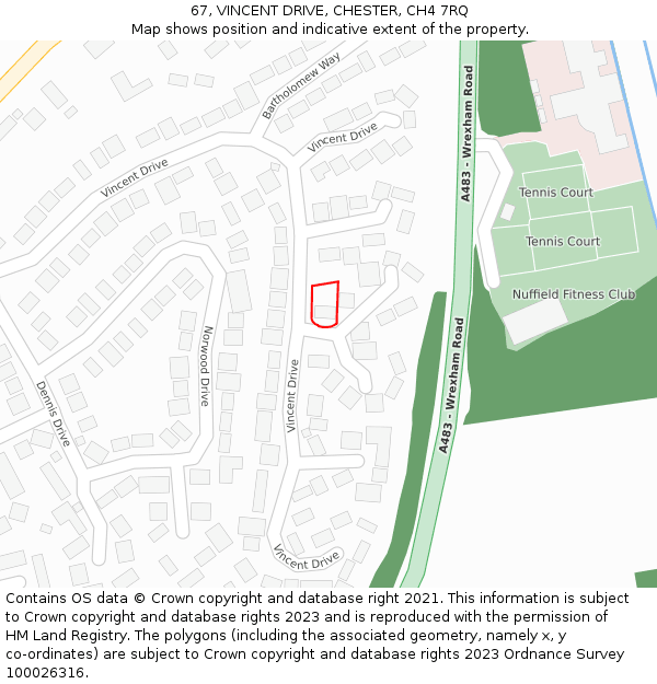 67, VINCENT DRIVE, CHESTER, CH4 7RQ: Location map and indicative extent of plot