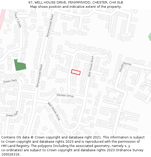 67, WELL HOUSE DRIVE, PENYMYNYDD, CHESTER, CH4 0LB: Location map and indicative extent of plot