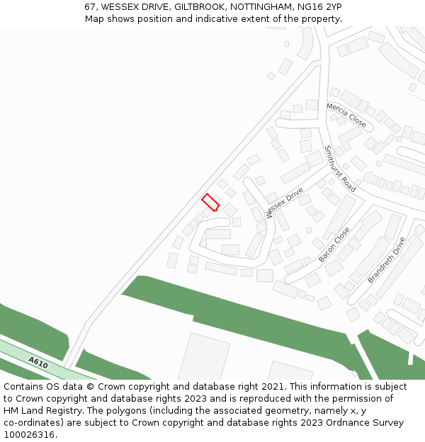 67, WESSEX DRIVE, GILTBROOK, NOTTINGHAM, NG16 2YP: Location map and indicative extent of plot