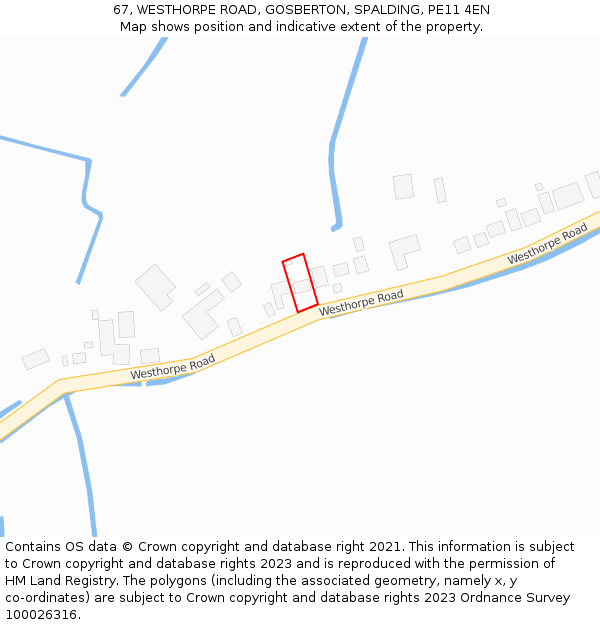 67, WESTHORPE ROAD, GOSBERTON, SPALDING, PE11 4EN: Location map and indicative extent of plot