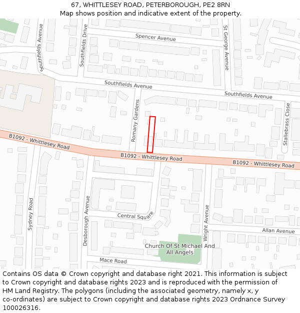 67, WHITTLESEY ROAD, PETERBOROUGH, PE2 8RN: Location map and indicative extent of plot