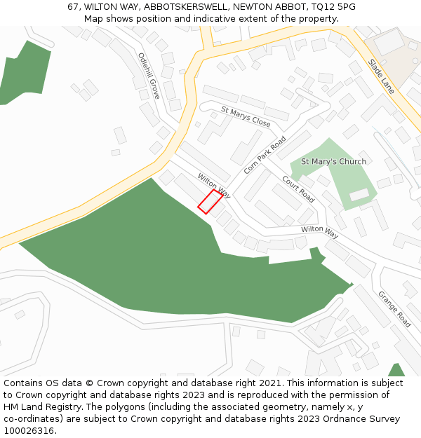 67, WILTON WAY, ABBOTSKERSWELL, NEWTON ABBOT, TQ12 5PG: Location map and indicative extent of plot