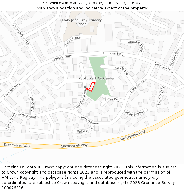 67, WINDSOR AVENUE, GROBY, LEICESTER, LE6 0YF: Location map and indicative extent of plot