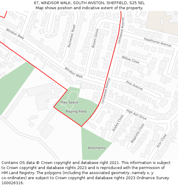 67, WINDSOR WALK, SOUTH ANSTON, SHEFFIELD, S25 5EL: Location map and indicative extent of plot
