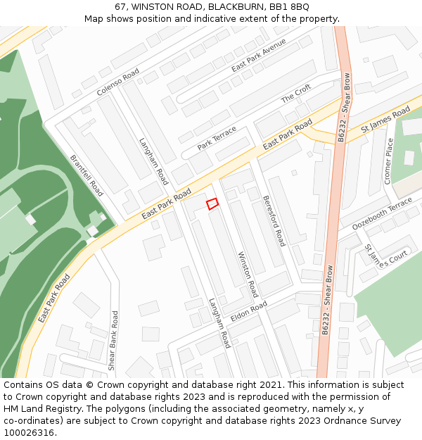 67, WINSTON ROAD, BLACKBURN, BB1 8BQ: Location map and indicative extent of plot