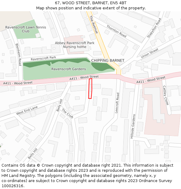 67, WOOD STREET, BARNET, EN5 4BT: Location map and indicative extent of plot
