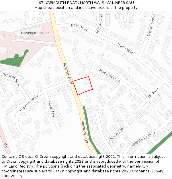 67, YARMOUTH ROAD, NORTH WALSHAM, NR28 9AU: Location map and indicative extent of plot