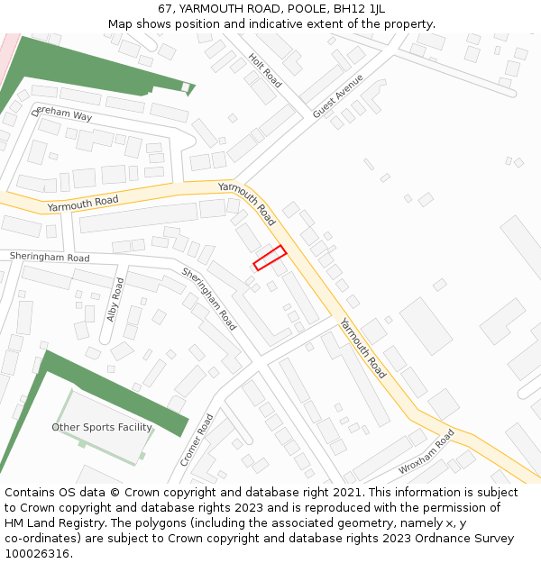 67, YARMOUTH ROAD, POOLE, BH12 1JL: Location map and indicative extent of plot