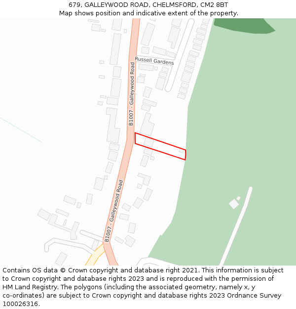 679, GALLEYWOOD ROAD, CHELMSFORD, CM2 8BT: Location map and indicative extent of plot