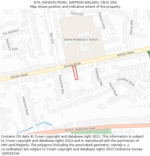 67A, ASHDON ROAD, SAFFRON WALDEN, CB10 2AQ: Location map and indicative extent of plot