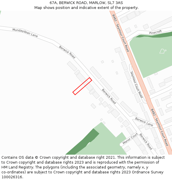 67A, BERWICK ROAD, MARLOW, SL7 3AS: Location map and indicative extent of plot