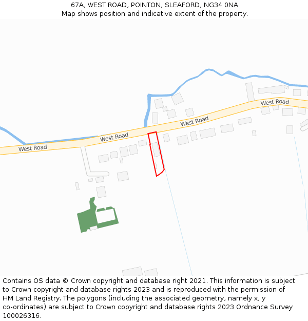 67A, WEST ROAD, POINTON, SLEAFORD, NG34 0NA: Location map and indicative extent of plot