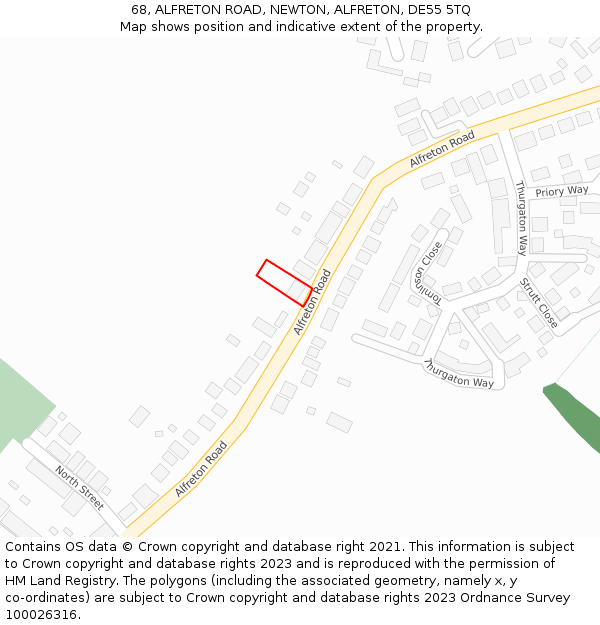 68, ALFRETON ROAD, NEWTON, ALFRETON, DE55 5TQ: Location map and indicative extent of plot